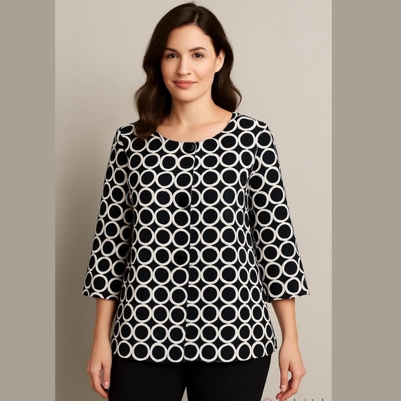 ecology Jackets & Blazers - Ecology Women Sz 1X Cotton buttoned front lightweight jacket geo print Blazer